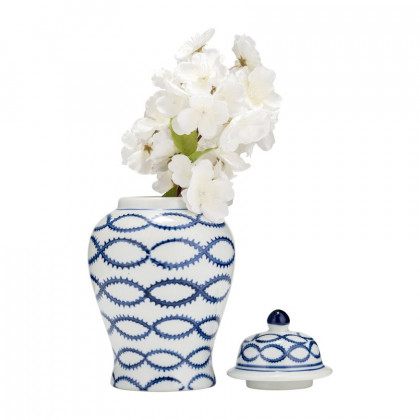 Sagebrook - 9" Ceramic Chain Temple Jar Lid in Blue/White