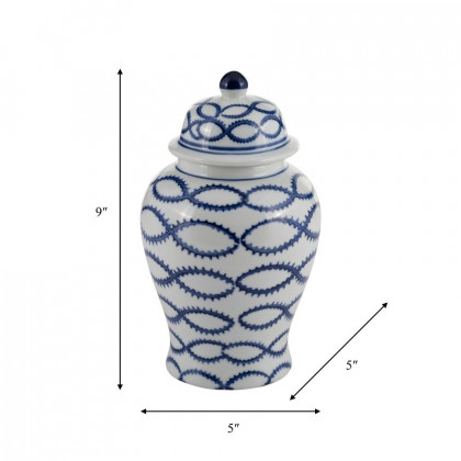 Sagebrook - 9" Ceramic Chain Temple Jar Lid in Blue/White