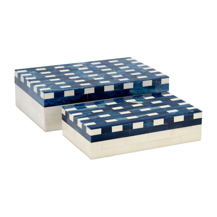 Sagebrook - Resin Plaid Boxes (Set Of 2) in Blue