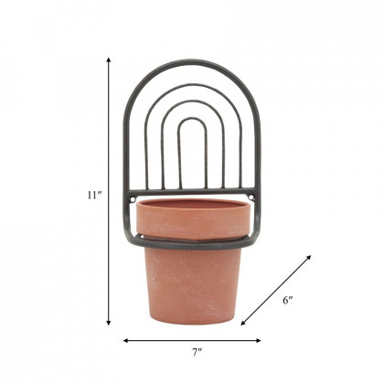 Sagebrook Metal Wall Planter - Black/Terracotta