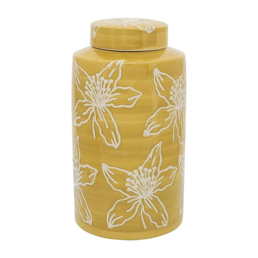 Sagebrook 10" Ceramic Flower Jar With Lid - Yellow