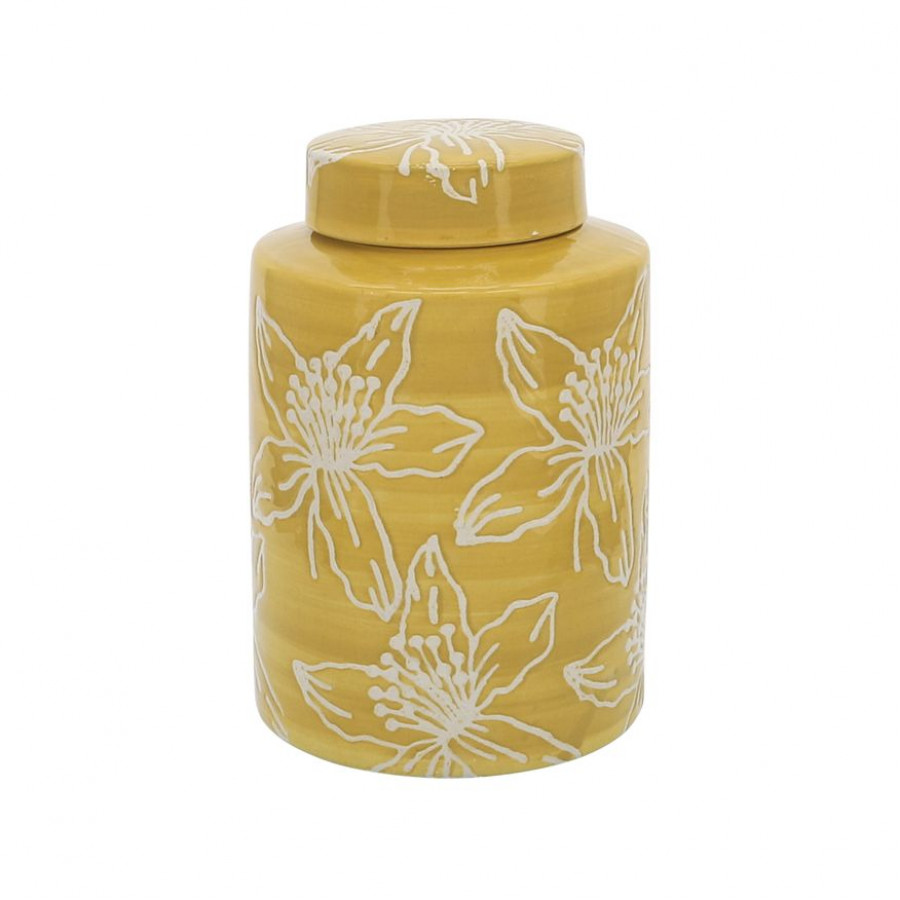 Sagebrook 9" Ceramic Flower Jar With Lid - Yellow