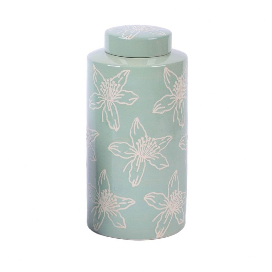 Sagebrook 10" Ceramic Flower Jar With Lid - Dark Sage