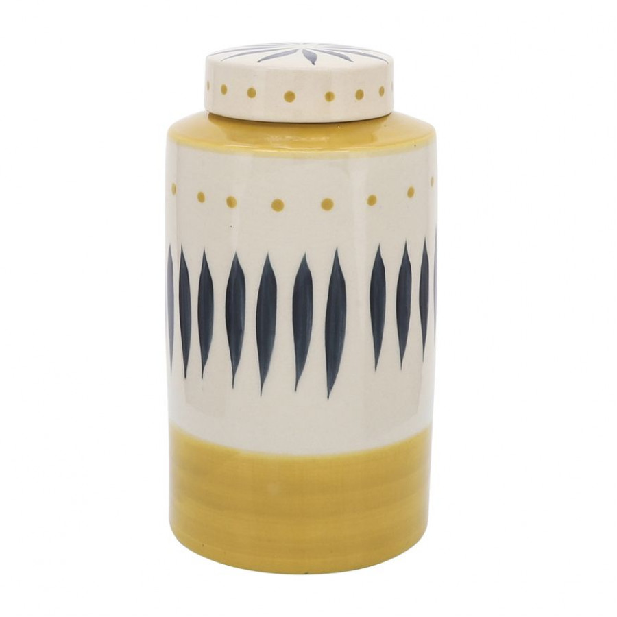 Sagebrook - 10" Ceramic Tribal Jar With Lid in Yellow