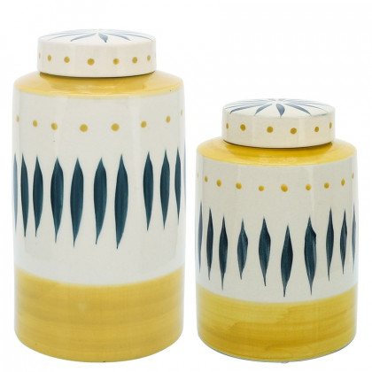 Sagebrook - 10" Ceramic Tribal Jar With Lid in Yellow