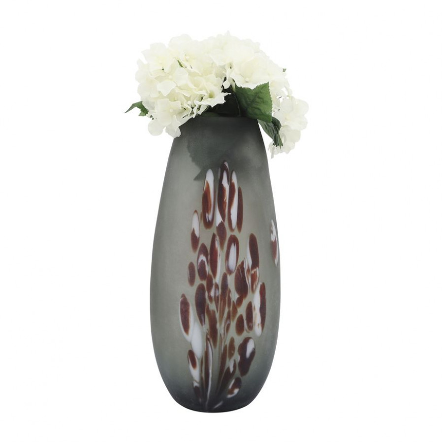 Sagebrook - 17" Glass Frosted Vase With Red Detail-Gray