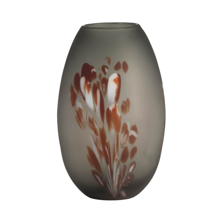 Sagebrook 12" Glass Frosted Vase With Red Detail-Gray