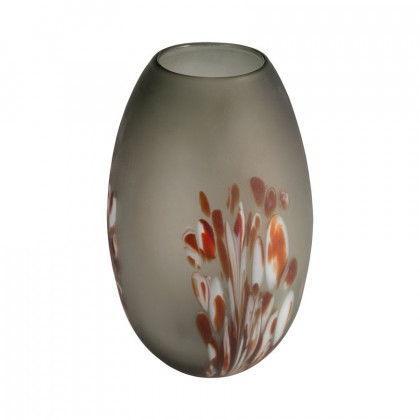 Sagebrook 12" Glass Frosted Vase With Red Detail-Gray