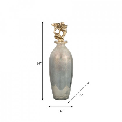 Sagebrook 16" Glass Metal Vase Tribal Topper - Gold