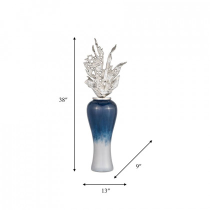 Sagebrook 38" Glass Vase With Aluminum Top - Blue/White Ombre