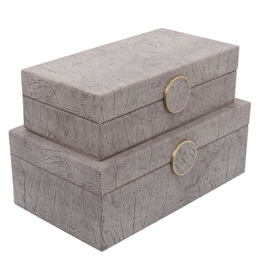Sagebrook - 10"/12" Wood Box With Medallion (Set Of 2) in Beige
