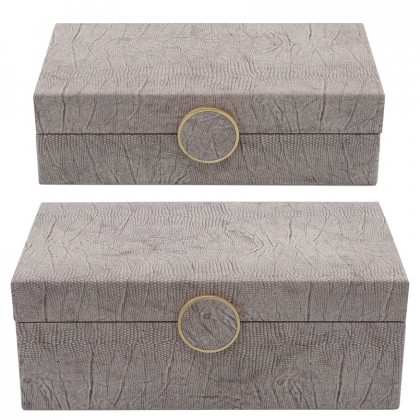 Sagebrook - 10"/12" Wood Box With Medallion (Set Of 2) in Beige