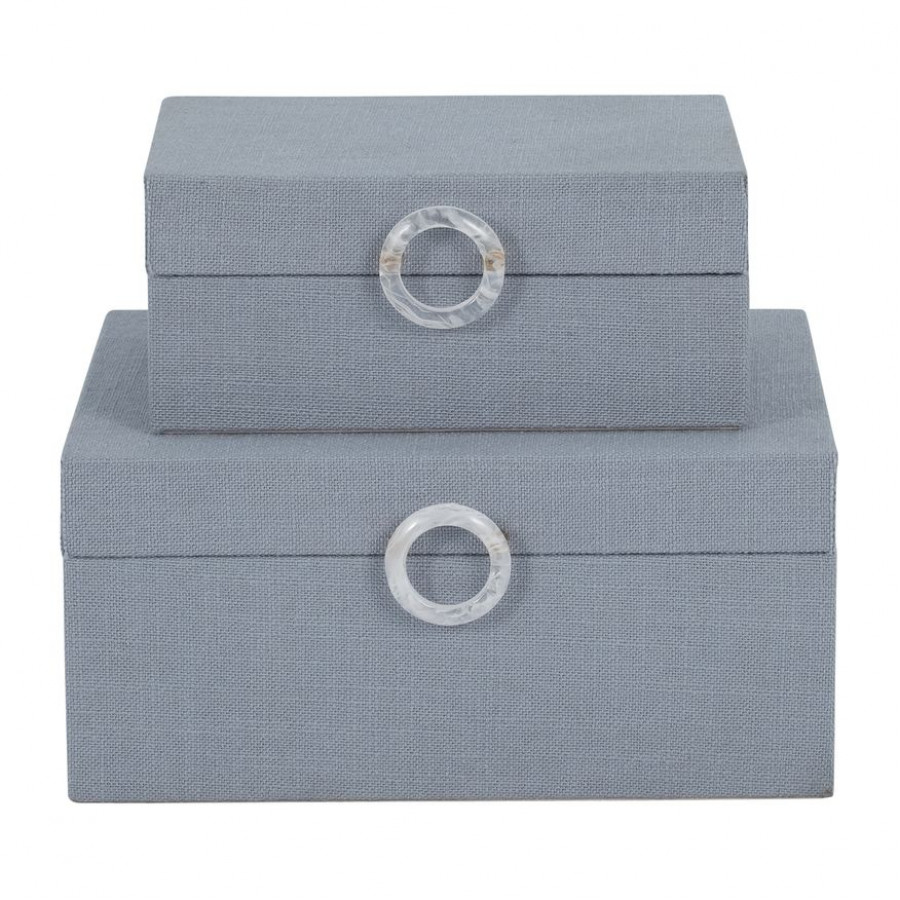 Sagebrook 7"/9" Box With Ring Detail (Set Of 2) - Denim Blue