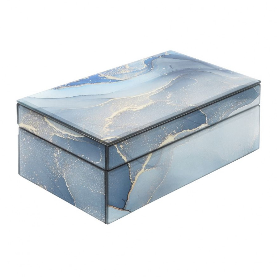 Sagebrook 8"x5" Wood Abstract Box - Blue