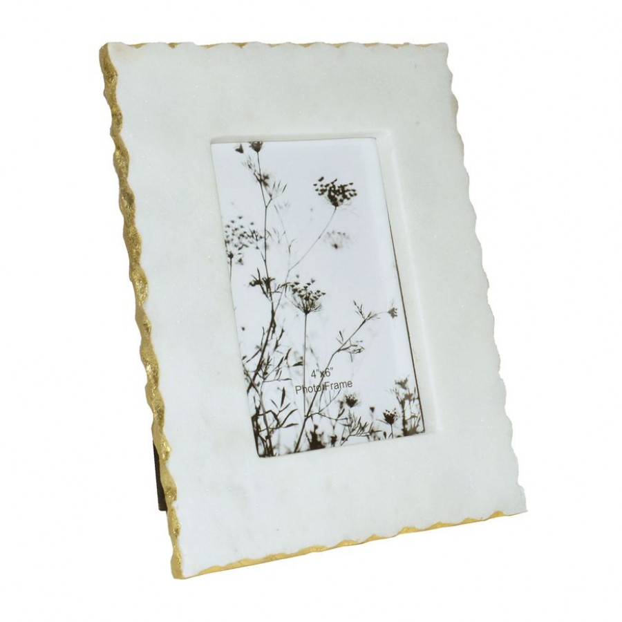 Sagebrook - 4"x6" Marble Jagged Photo Frame With Gold Trim