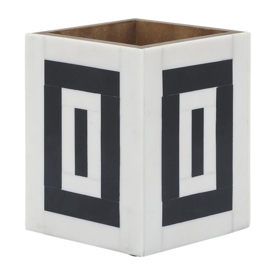 Sagebrook - 3"x4" Resin Outlined Pencil Cup in Black/White