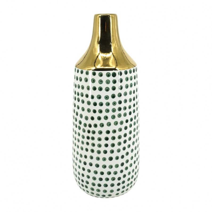 Sagebrook 12" Ceramic Polka Dots Vase - Forest Green/Gold/White