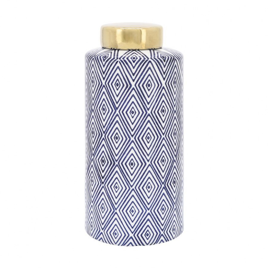 Sagebrook 9" Ceramic Diamond Jar With Lid - Blue