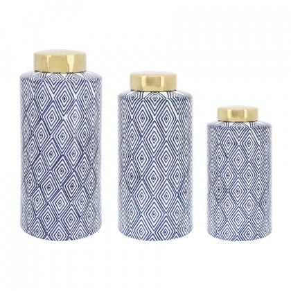 Sagebrook 9" Ceramic Diamond Jar With Lid - Blue