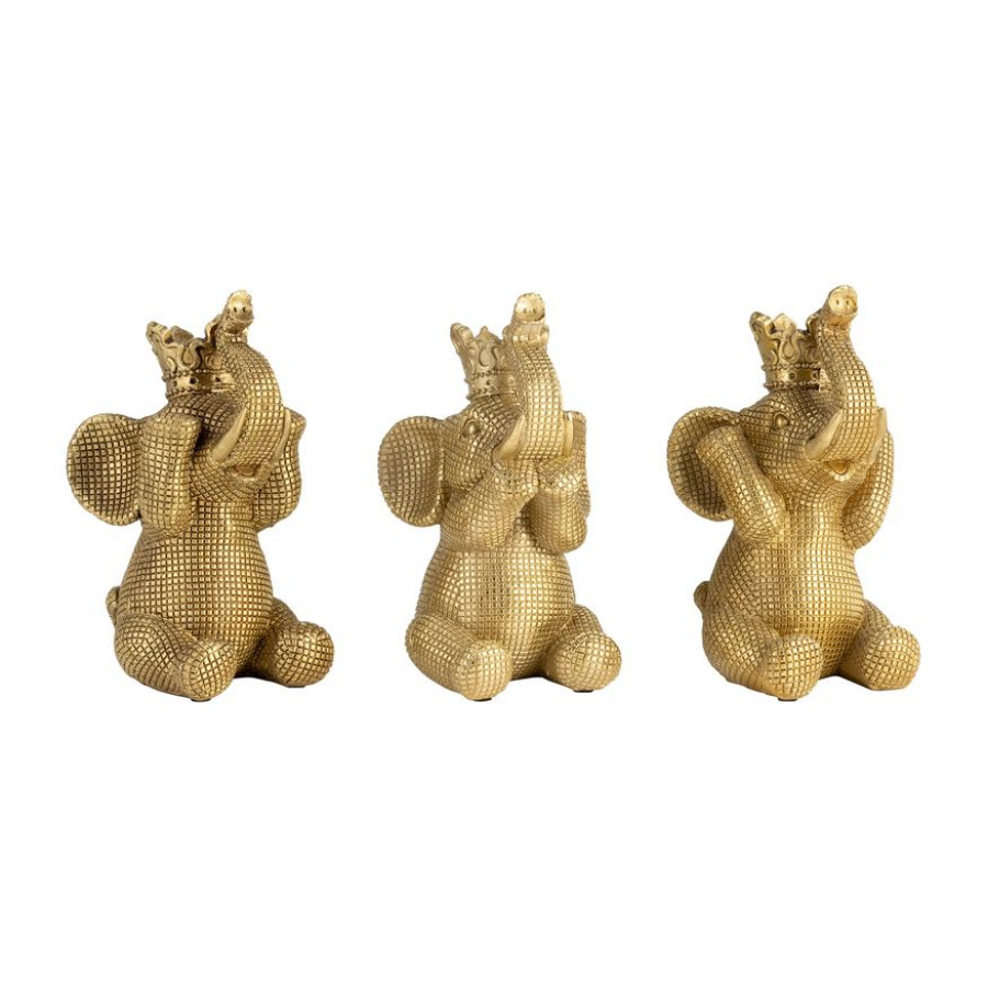 Sagebrook - 8" Resin No Evil Elephants (Set Of 3) in Gold