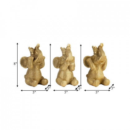 Sagebrook - 8" Resin No Evil Elephants (Set Of 3) in Gold