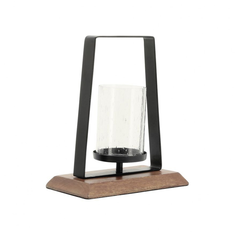 Sagebrook - 11" Metal Hurricane With Wood Base