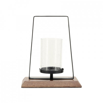 Sagebrook 11" Metal Hurricane With Wood Base - Black