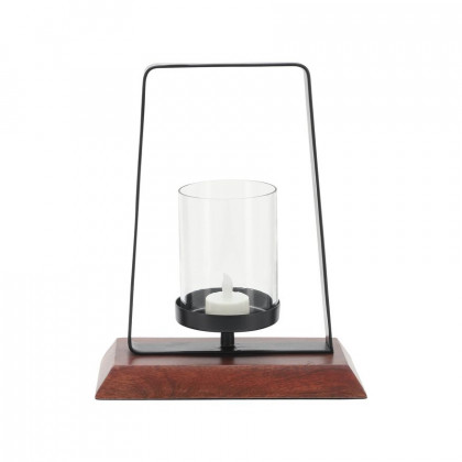 Sagebrook 11" Metal Hurricane With Wood Base - Black