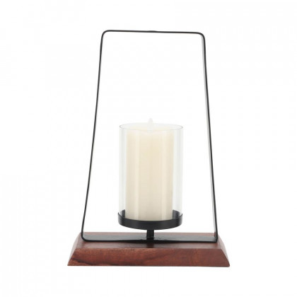 Sagebrook 14" Metal Hurricane With Wood Base - Black