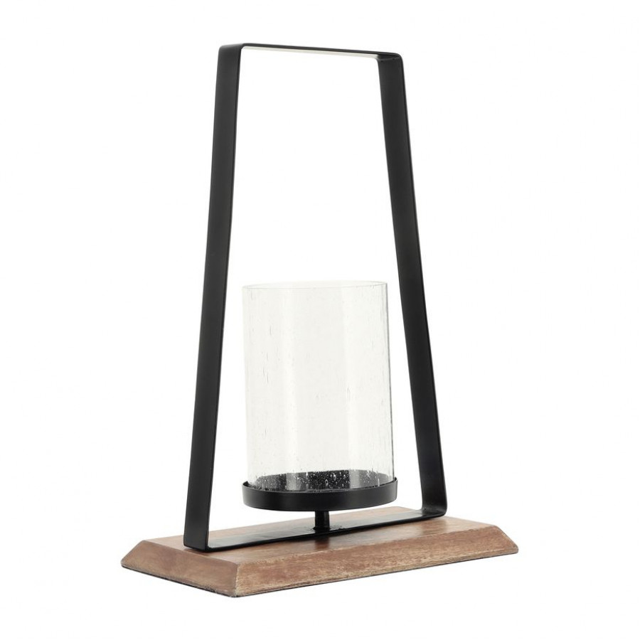 Sagebrook 17" Metal Hurricane With Wood Base - Black