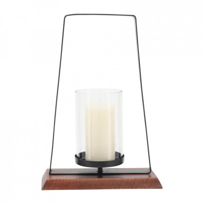 Sagebrook 17" Metal Hurricane With Wood Base - Black