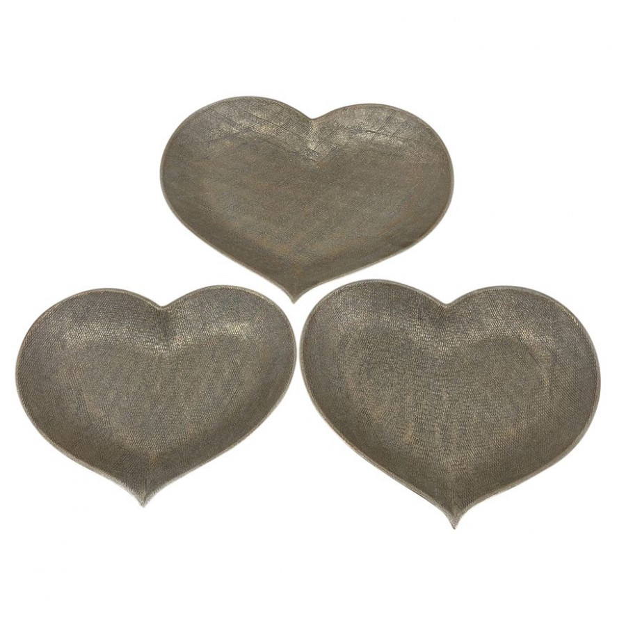 Sagebrook - 12"/13"/15" Ceramic Scratched Heart Plates (Set Of 3) in Champagne