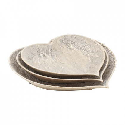 Sagebrook - 12"/13"/15" Ceramic Scratched Heart Plates (Set Of 3) in Champagne