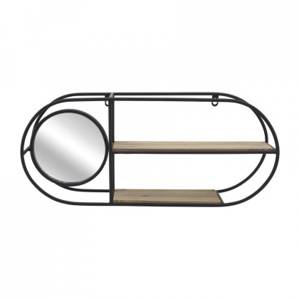 Sagebrook - Metal/Wood Oval Wall Shelf With Mirror in Black/Brown