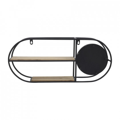 Sagebrook - Metal/Wood Oval Wall Shelf With Mirror in Black/Brown