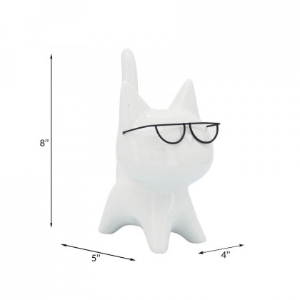Sagebrook - 8" Porcelain Kitty With Glasses in White