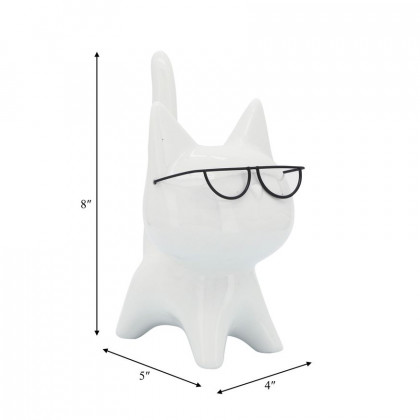 Sagebrook - 8" Porcelain Kitty With Glasses in White