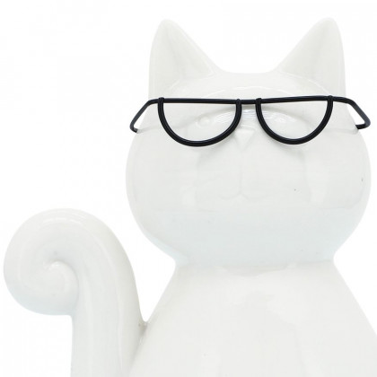 Sagebrook 7" Porcelain Cat With Glasses - White
