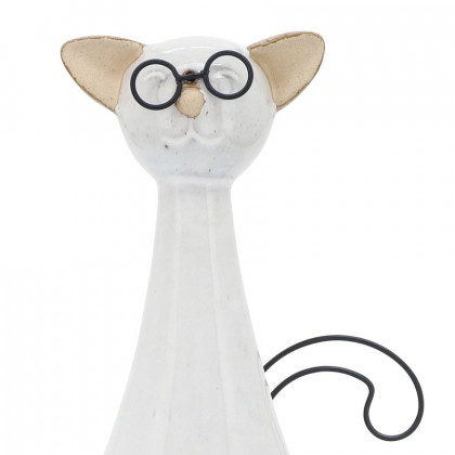 Sagebrook 10" Ceramic Chubby Cat With Glasses - Beige