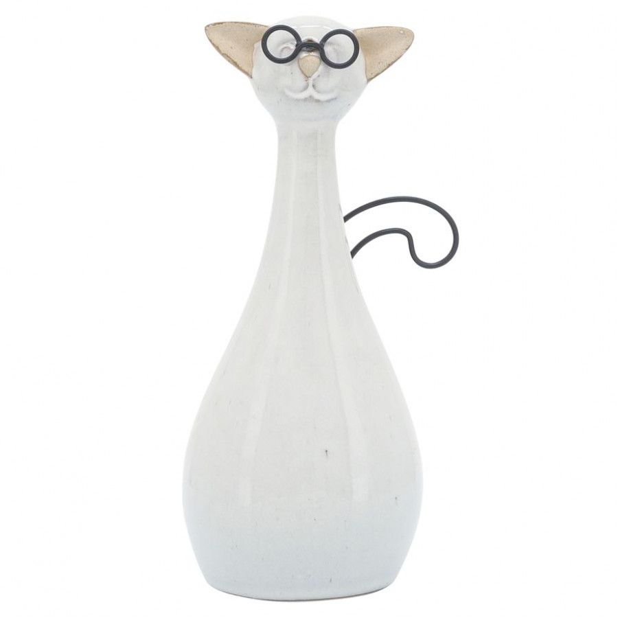 Sagebrook 7" Ceramic Chubby Cat With Glasses - Beige