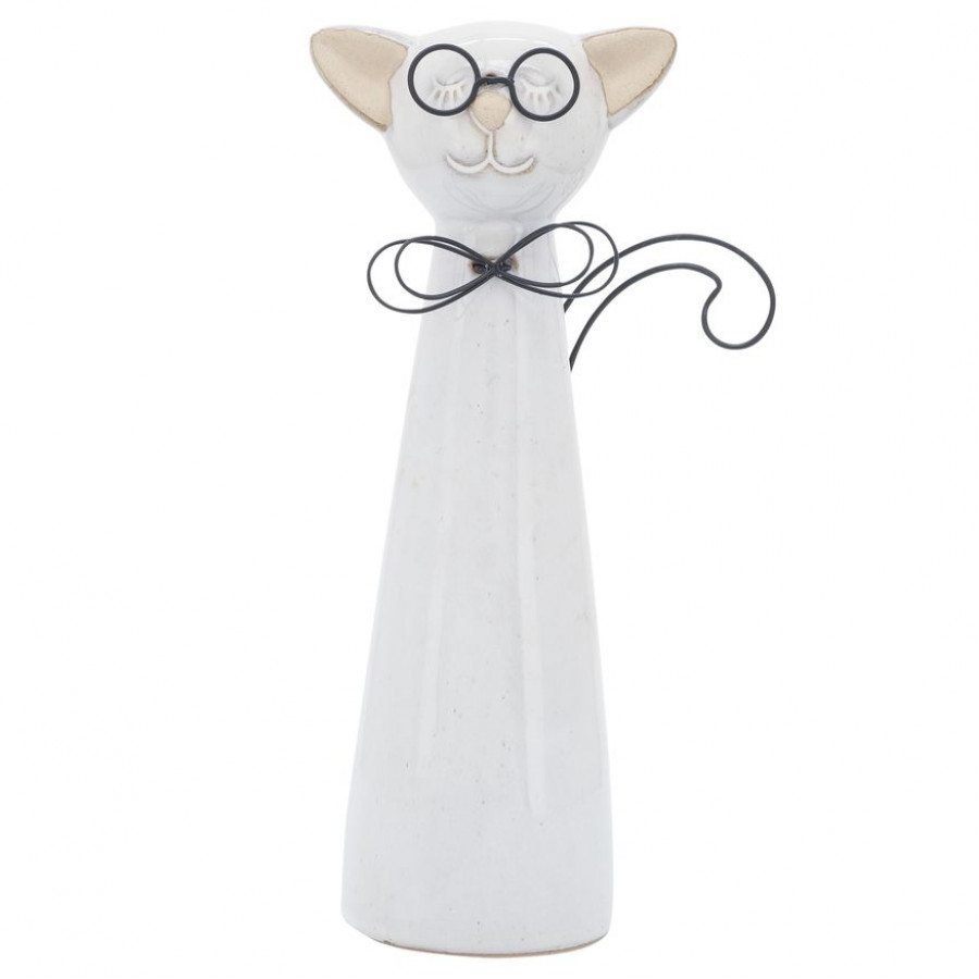 Sagebrook 11" Ceramic Cat With Glasses - Beige