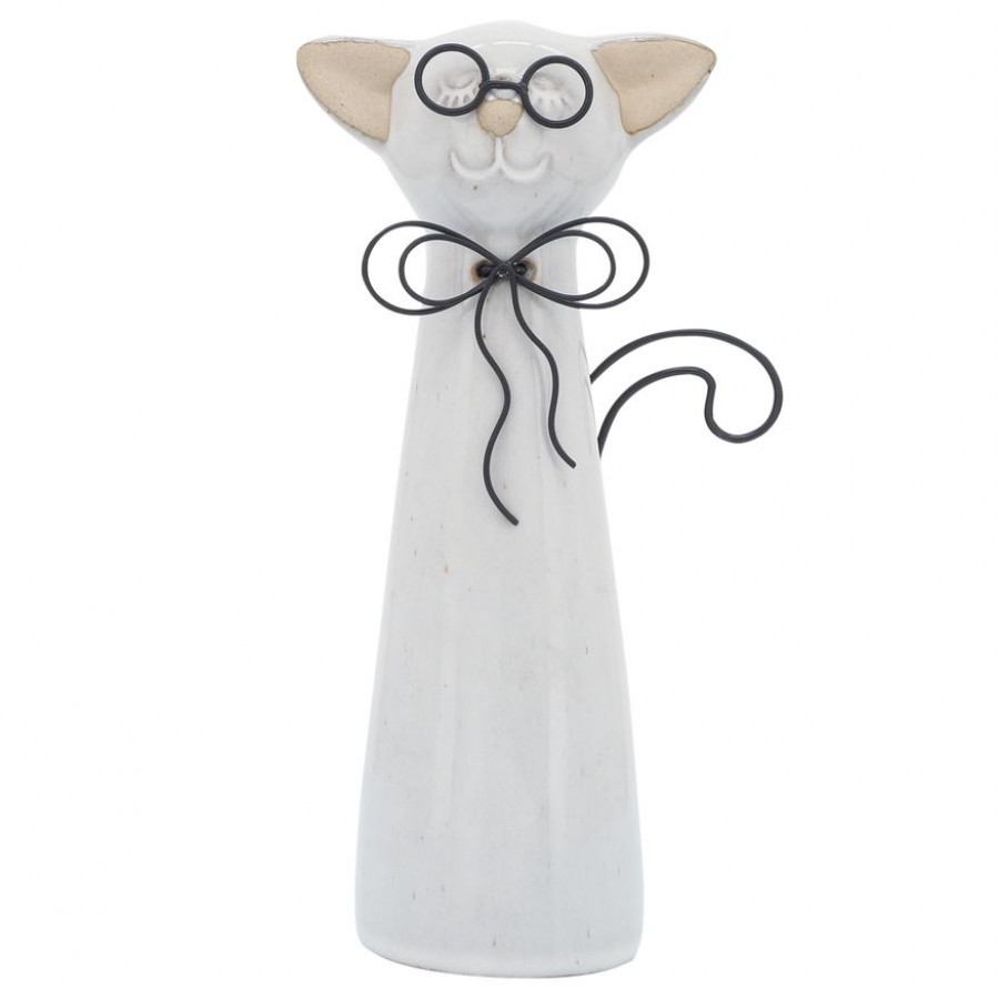Sagebrook 8" Ceramic Cat With Glasses - Beige