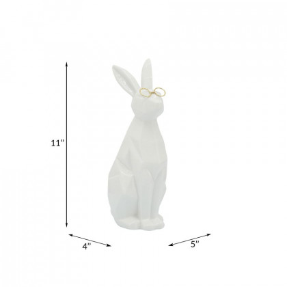 Sagebrook 11" Ceramic Bunny With Glasses - White/Gold