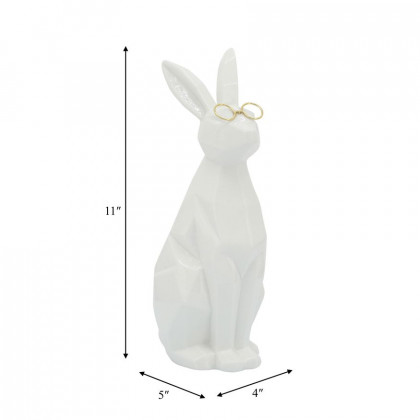 Sagebrook 11" Ceramic Bunny With Glasses - White/Gold