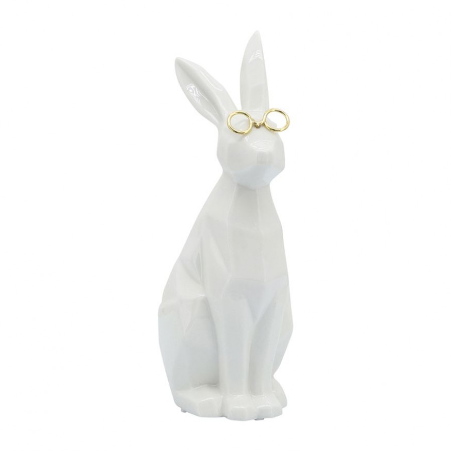 Sagebrook 9" Ceramic Bunny With Glasses - White/Gold