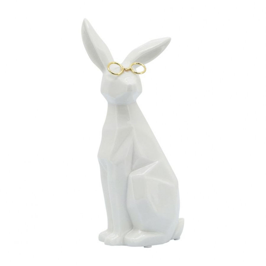 Sagebrook 8" Ceramic Sideview Bunny With Glasses - White/Gold