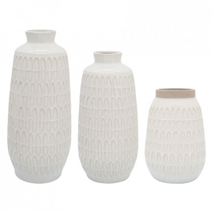 Sagebrook 12" Ceramic Carved Vase - Beige