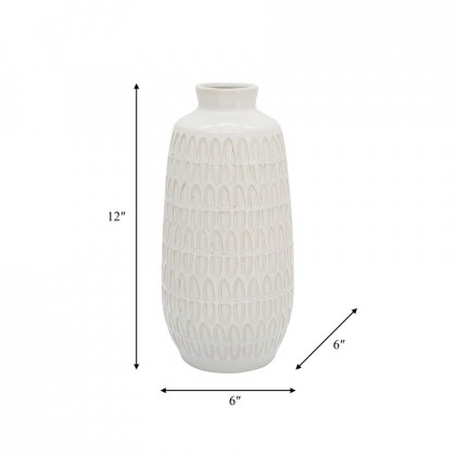 Sagebrook 12" Ceramic Carved Vase - Beige