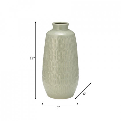 Sagebrook 12" Ceramic Carved Vase - Cucumber
