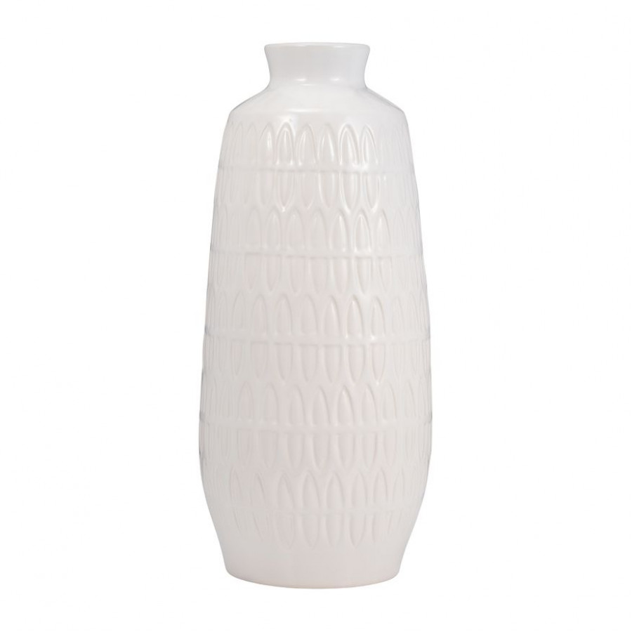 Sagebrook 15" Ceramic Carved Vase - White